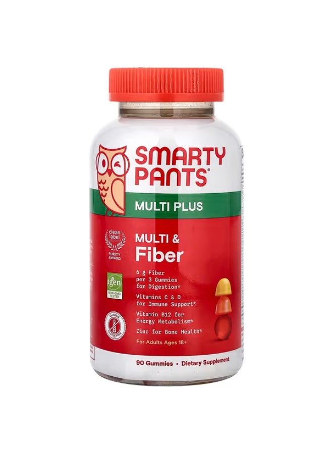 SmartyPants, Multi Plus, Multi & Fiber Gummies, Strawberry, Orange & Lemon, 90 Gummies